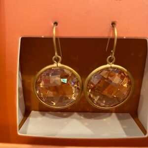 House of Harlow 1960 Earrings Faceted Floating Crystal Framed Orange Citrine